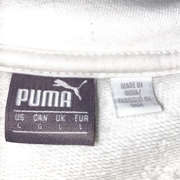 Puma full zip sweatshirt w/ shorter front,  longer back. Pockets. White & black. - Picture 10 of 11
